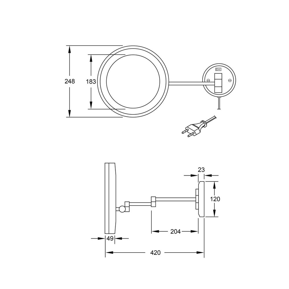 Steinberg Серия 650 Косметическое зеркало с LED подсветкой, c выключателем 230V, 1x /3x yвеличениe, хром 650 9020