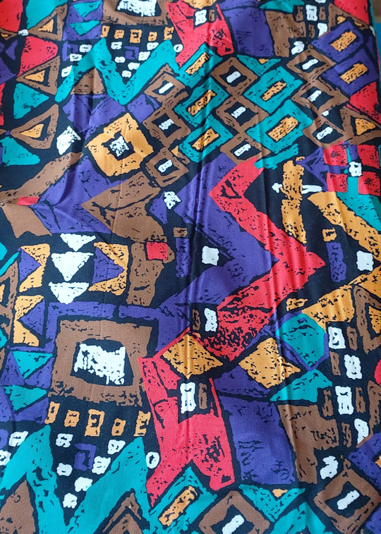 штапель принт абстракция бирюза/фиолетов/малинов/оранж/коричневый