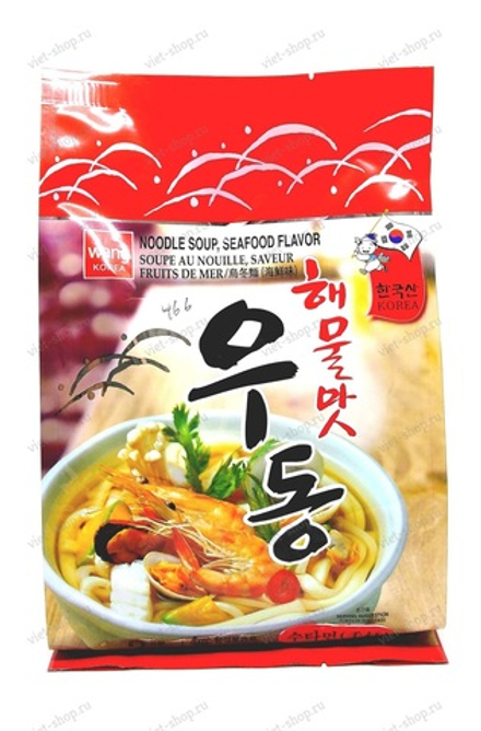 Удон со вкусом морепродуктов Seafood flavor udong, Wang, 424 гр.