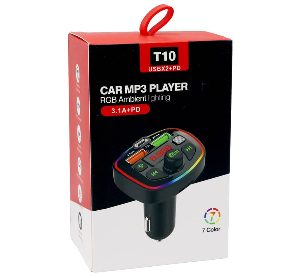 Автомобильный FM-трансмиттер T10 Bluetooth (черный) LED