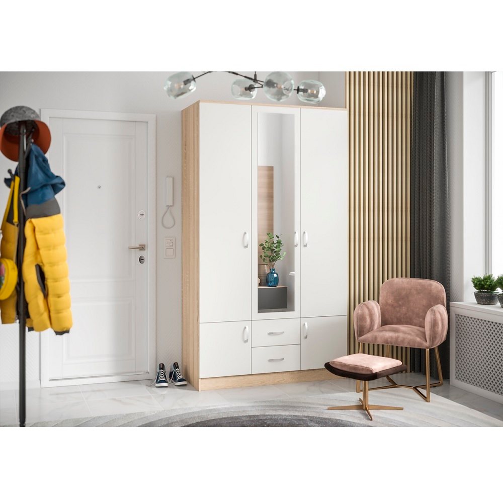 Шкаф трехстворчатый Ронда ШК-3, дуб сонома/белый