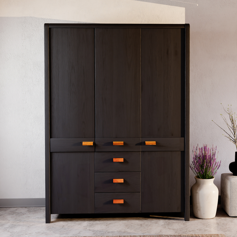 Шкаф для одежды, 150х59х211, Мадейра, распашной, с ящиками, в прихожую, из массива сосны, серый, Dipriz