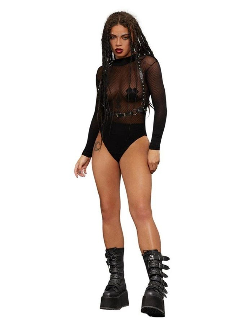 Черное боди-сетка с длинным рукавом (Размер: S-M-L) (Цвет: черный)