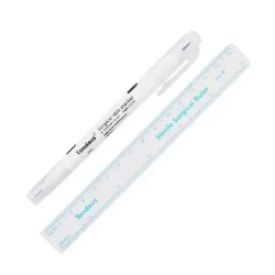 Стерильный хирургический маркер 2х сторонний СИНИЙ, трафарет для татуировки с линейкой, стерильный хирургический мини-маркер для тату и кожи