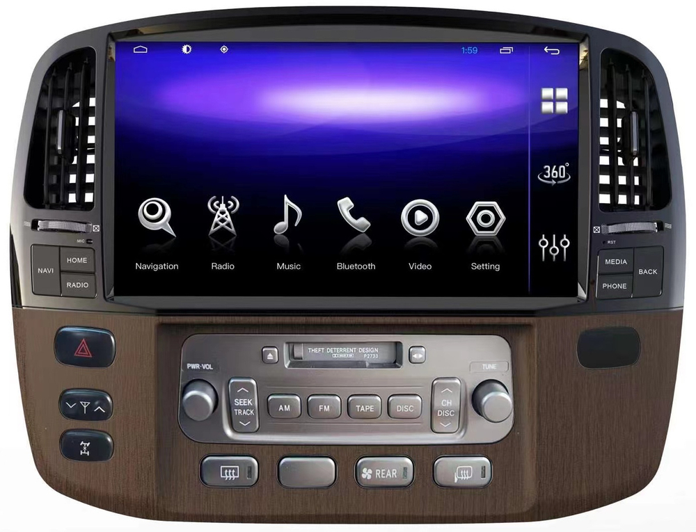 Магнитола для Toyota Land Cruiser 100, Lexus LX470 2002-2007 (климат на цветном экране) - Carmedia KP-T1305, монитор 13.3" на Android 10, 6ГБ+128ГБ, CarPlay, 4G SIM-слот