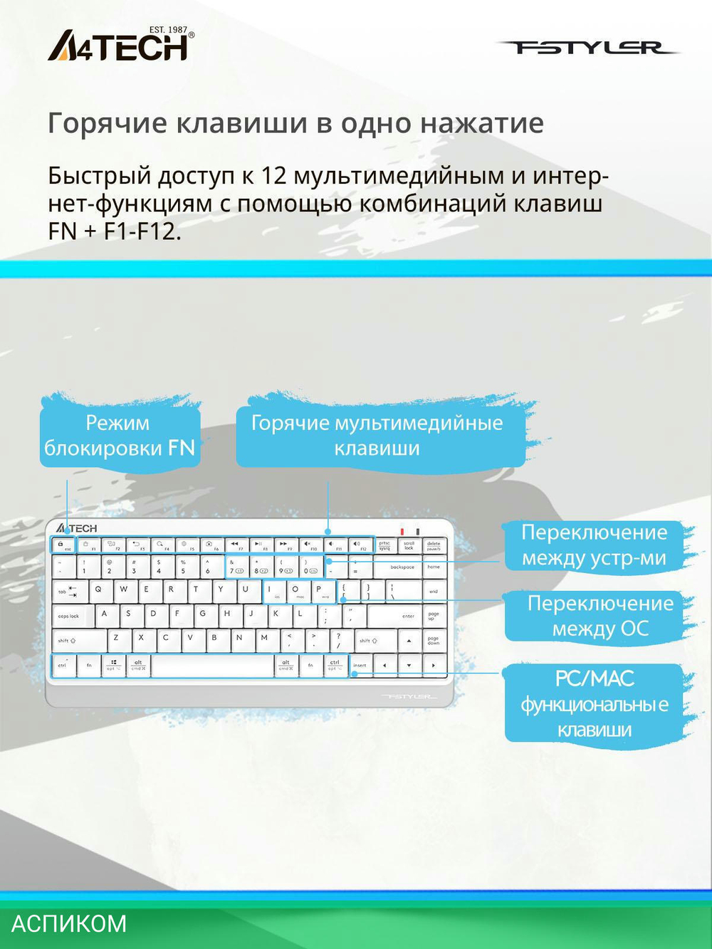 Клавиатура A4Tech Fstyler белый/серый (FBK11)