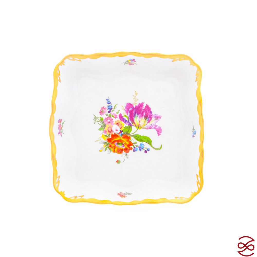 Салатник квадратный Queen's Crown Мейсенский букет 21см