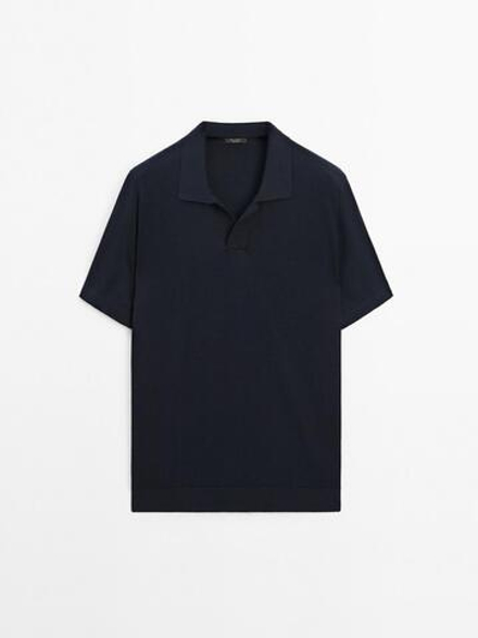 Massimo Dutti Футболка-поло из смесового трикотажа, темно-синий