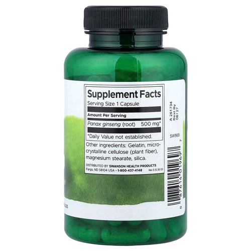 Swanson, корейский женьшень, 500 мг, 100 капсул