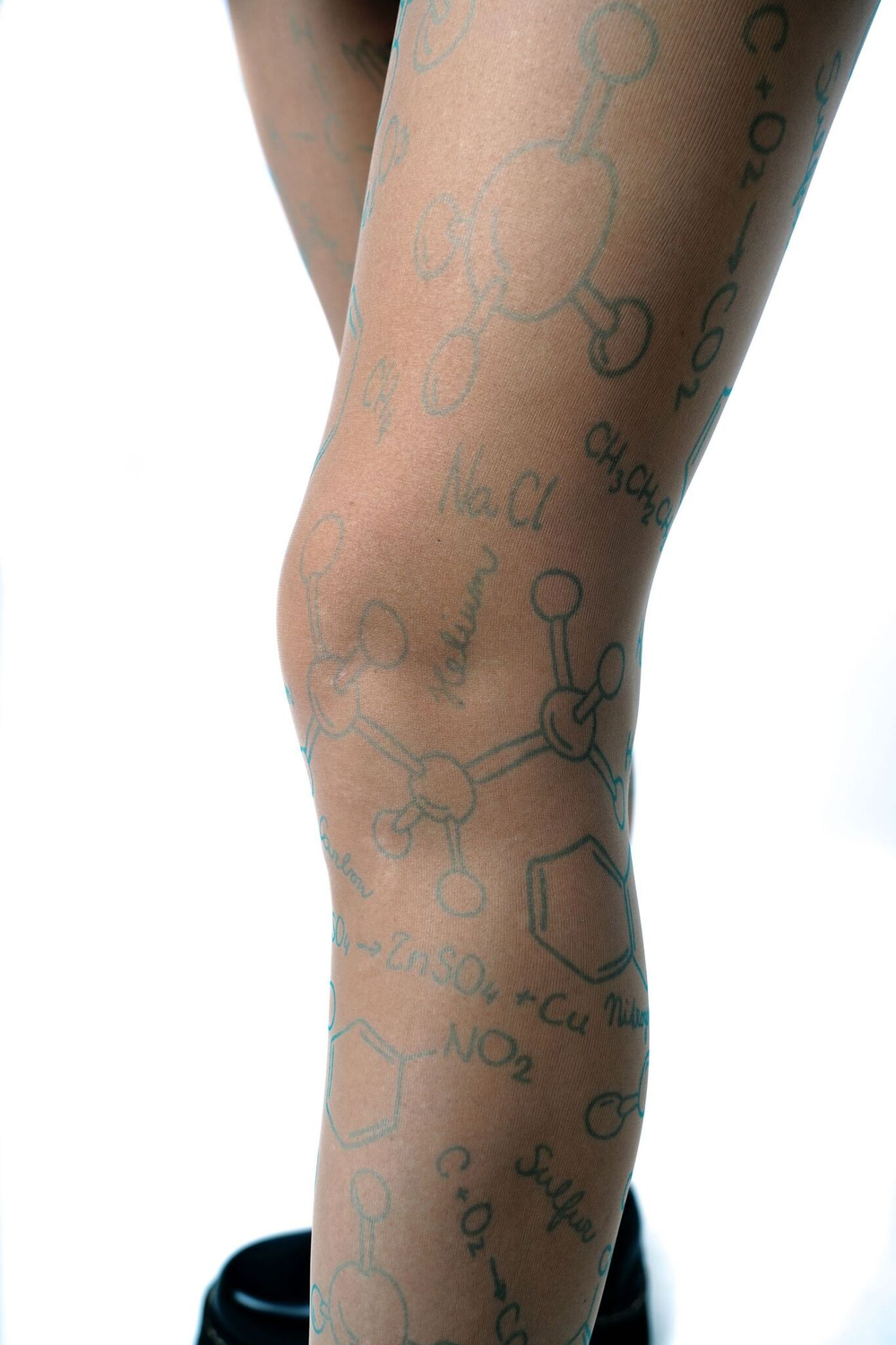 Колготки с принтом в виде химических формул (Размер: S-M-L) (Цвет: бежевый)