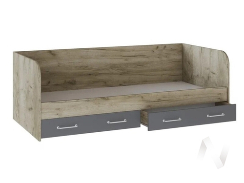 Кровать с ящиками Лофт Детская Колибри (дуб крафт серый/графит серый; камень серый)