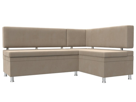 Диван кухонный угловой Стайл правый угол, Бежевый, Велюр, 111658