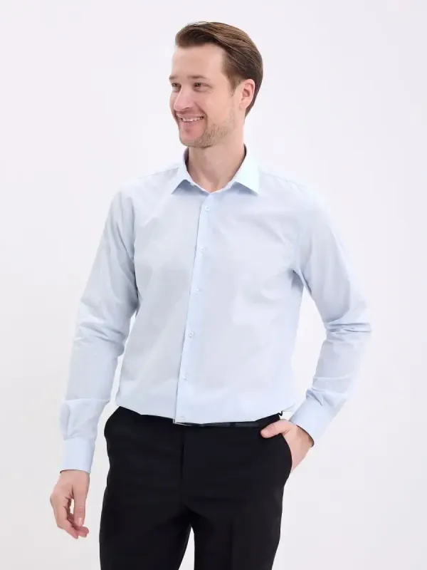 Рубашка на высокий рост LONG SLIM FIT с длинным рукавом, светло-голубая