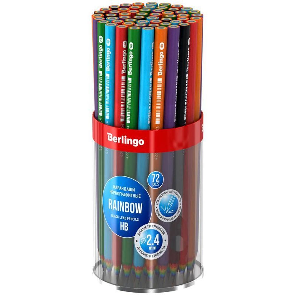 Карандаш ч/г, HB из перераб.бумаги, радуж.сечение, круг., заточ.&quot;Rainbow&quot; (Berlingo)