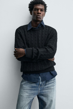 ZARA СВИТЕР С УЗОРОМ «КОСЫ», ЧЕРНЫЙ