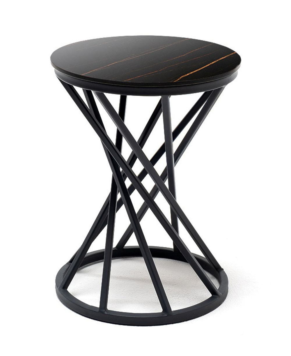 "Сантьяго" журнальный стол из HPL круглый Ø40 H55, каркас из стали темно-серый (RAL 7024), цвет столешницы "черный мрамор"