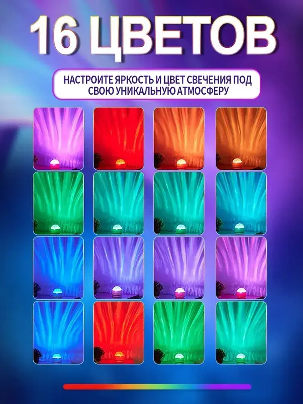 Ночник звездное небо полярное сияние /16 RGB цветов с пультом