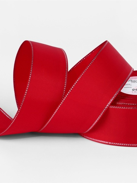 Лента репсовая, с серебряным люрексом, 40 мм, красная №026, 10508035