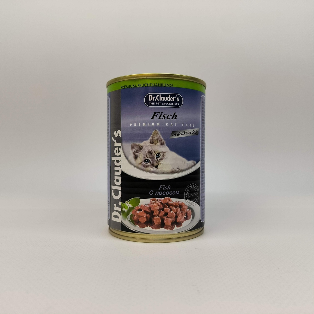 Конcервы для кошек кусочки в соусе Лосось 415 гр Др.Клаудер