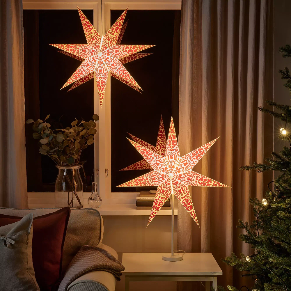 Новогоднее украшение (звезда) Födelse, 70 см, красный/с рисунком, бумага