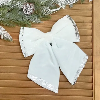 Бант на ёлку «Блеск» 25*30 см, микс (белый/молочный)