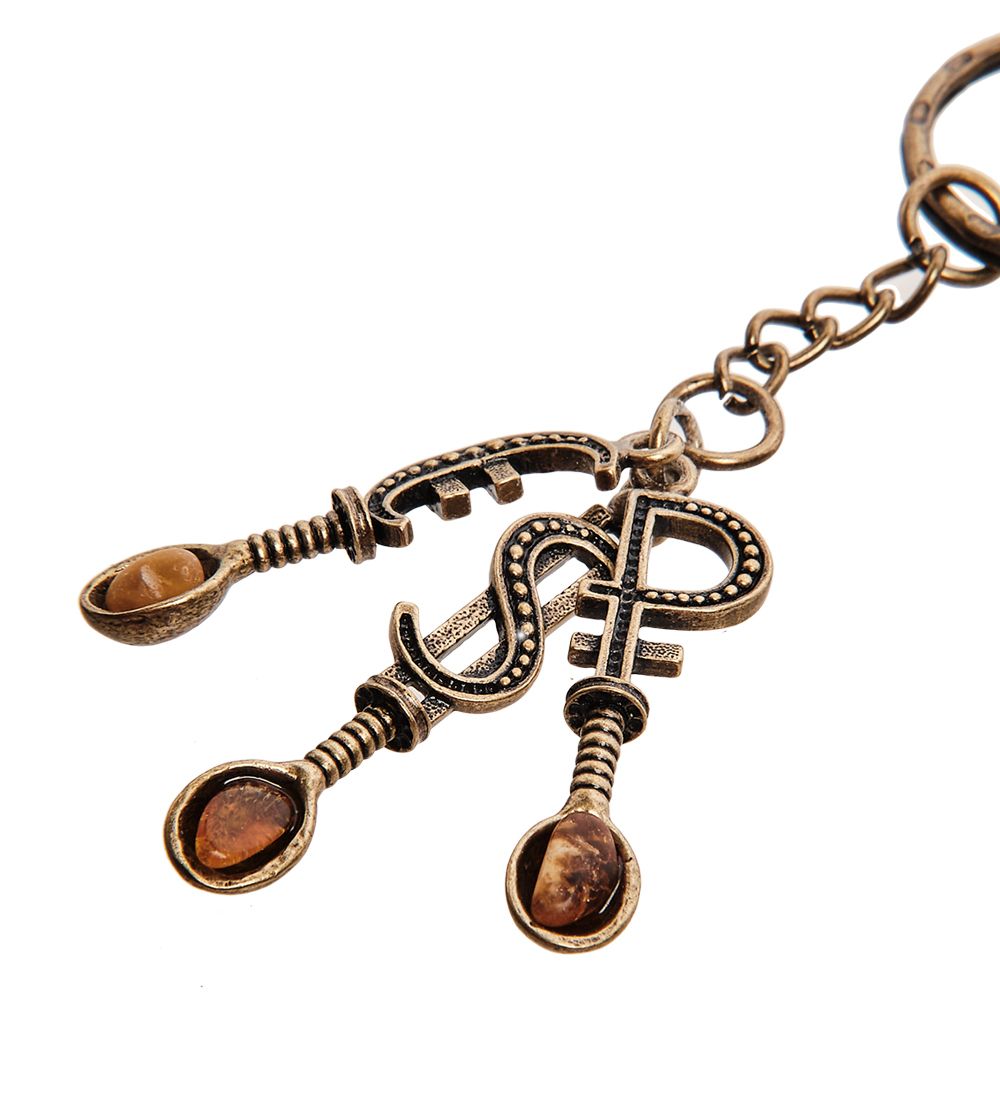 AM-2878 Брелок «Ложки загребушки» (латунь, янтарь)