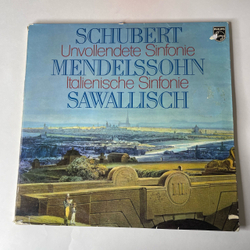 Винтажная виниловая пластинка LP Schubert Шуберт, Мендельсон Mendelssohn, Wolfgang Sawallisch, Unvollendete, Italienische Symphonie (Германия 1976)