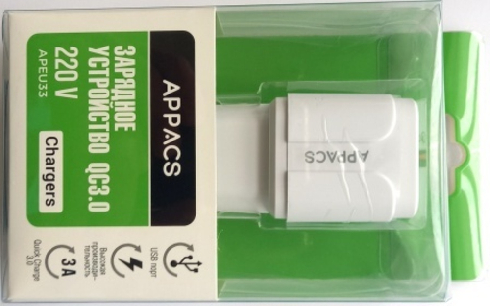 Зарядное устройство 220V APPACS (рус.) APEU33, 1USB. 3A