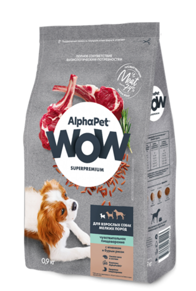 AlphaPet WOW Mini Adult для собак Ягненок с Бурым рисом 900гр.