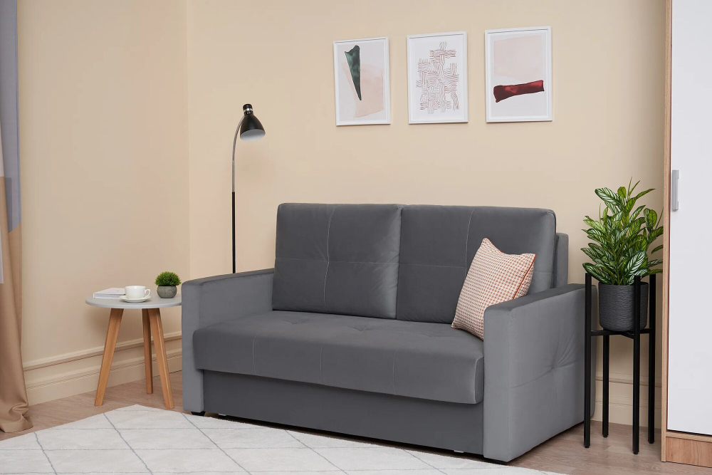 Диван Отто, шагающая еврокнижка, велюр, тёмно-серый