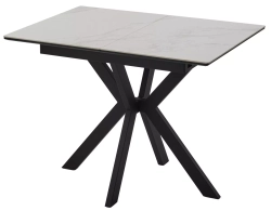 Стол КОМИЛЬФО МИНИ 100 БЕЛЫЙ МРАМОР с прожилками латте, керамика / ЧЕРНЫЙ, М-City