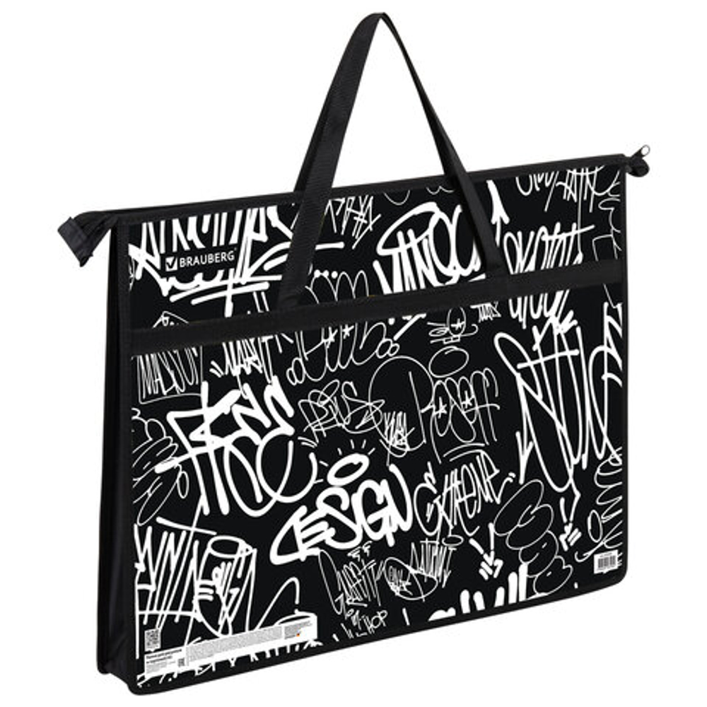 Папка для рисунков и чертежей с ручками BRAUBERG А3, пластик, молния сверху, Graffiti, 272233