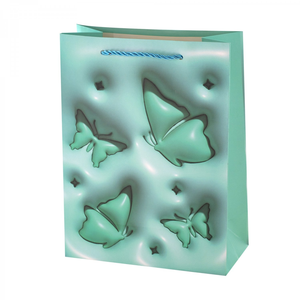 Пакет подарочный бумажный Alingar, (L+) 26х32х10 см, вертикальный, "Бабочки", матов. ламинация, эффект 3D, ассорти