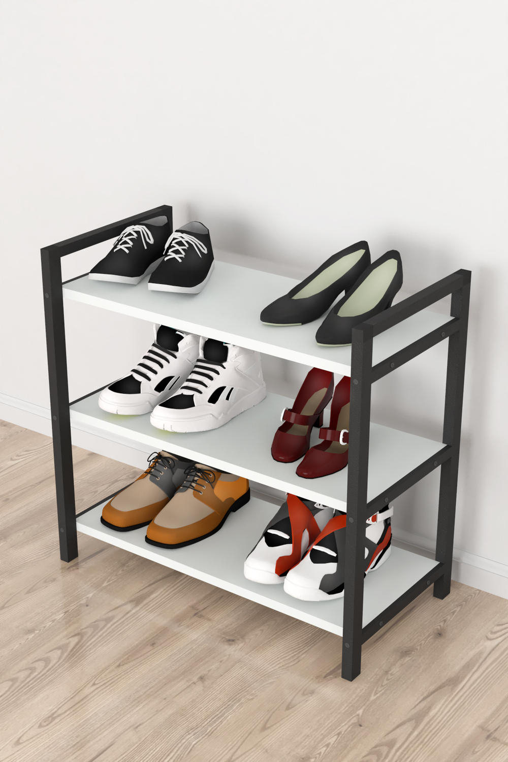 Стеллаж для обуви с 3 полками - белый