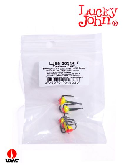 Крючоки-тройники для приманок Lucky John 03SET с каплей цвет. 5шт. набор