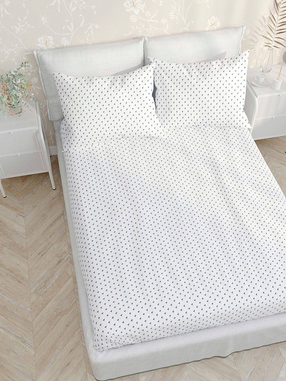 Постельное белье Сказка "Фламинго" 1,5-сп Наволочка 50х70 см 1 шт Простынь на резинке 90х200 см Пододеяльник 145х215 см, перкаль