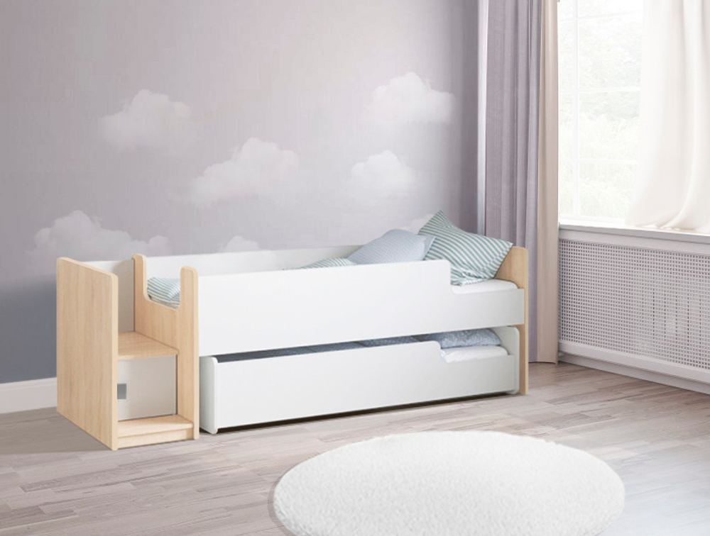 Детская выкатная кровать КарИВи Л-К302.41  Дуб Молочный Белый