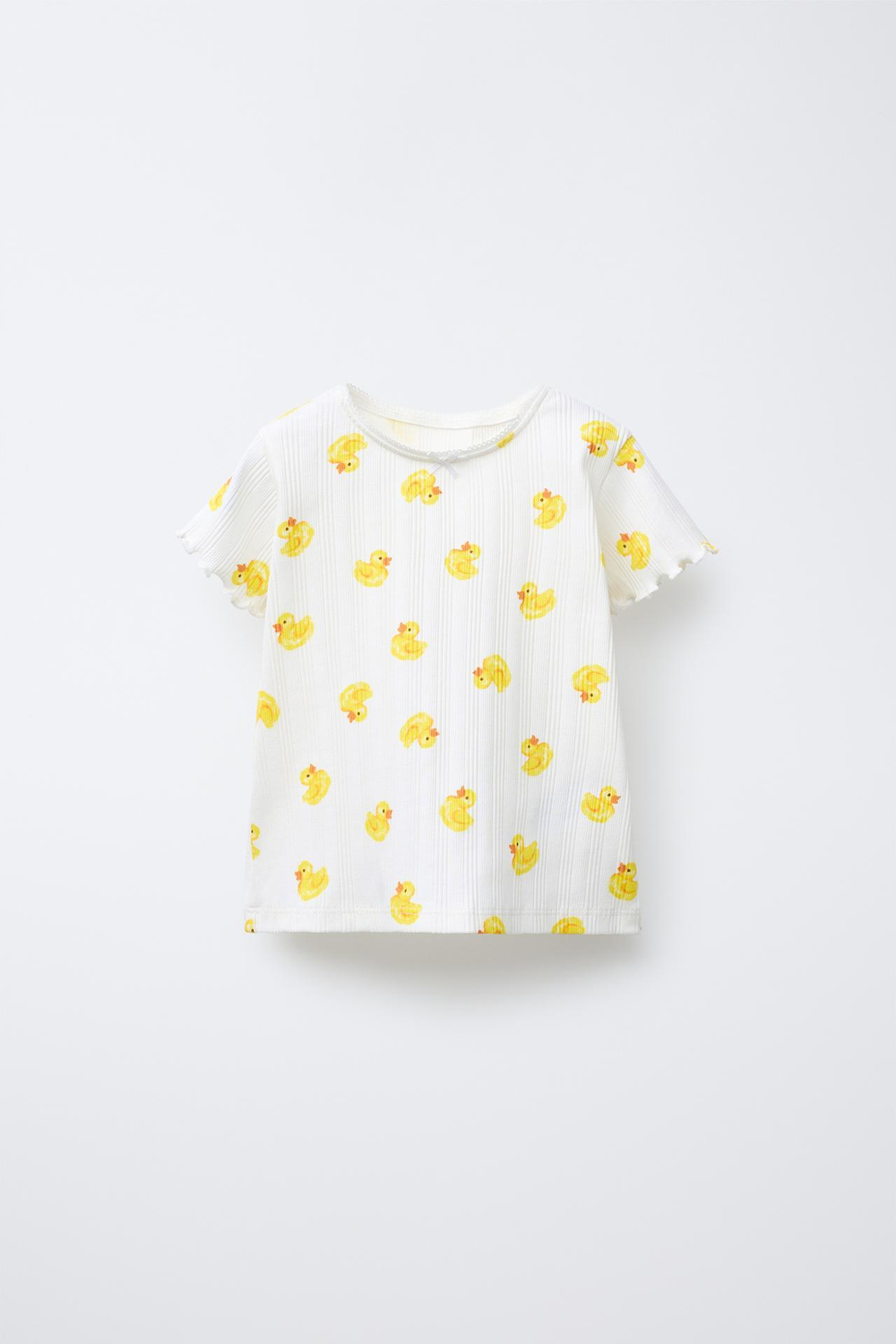 ZARA ПИЖАМА В РУБЧИК С ПРИНТОМ «УТЯТА», ЭКРЮ