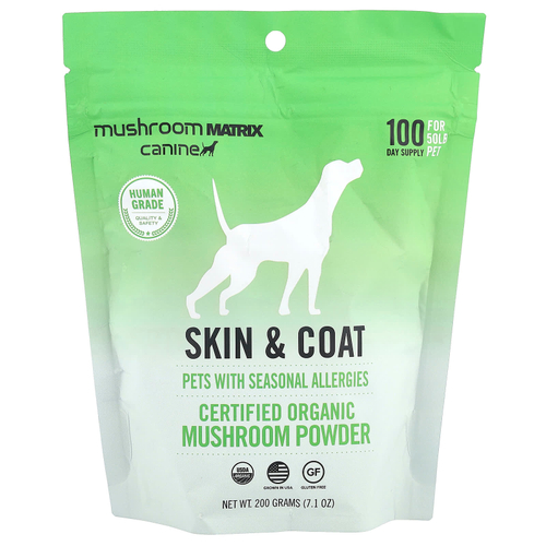 Mushroom Matrix Canine, Сертифицированный органический грибной порошок, для кожи и шерсти, для кошек и собак, 200 г (7,1 унции)