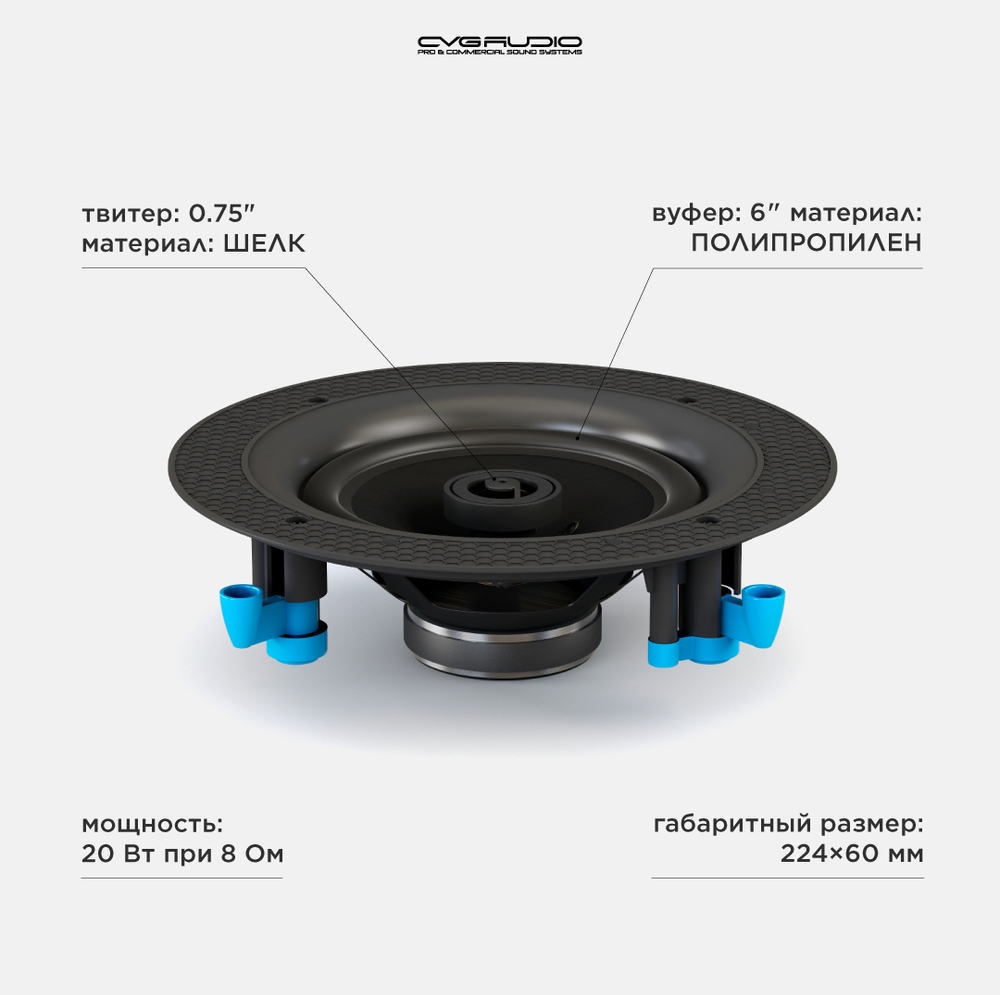 CVGAUDIO CL608 Двухполосная низкопрофильная low-impedance встраиваемая в потолок акустическая система, 6,5” (165mm), 8ohm, 20W(RMS) / 40W(max)