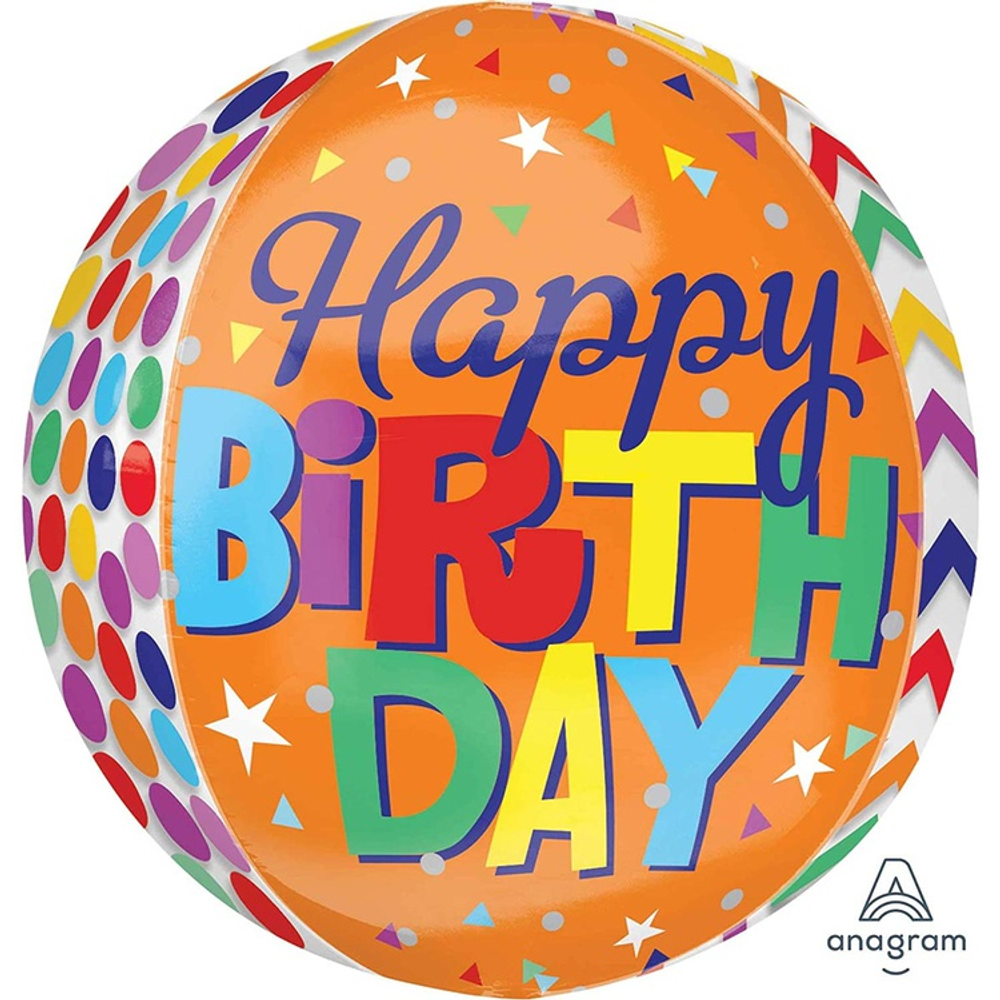 Шар Фольгированный Зигзаги и горошек 3D (Оранжевый)