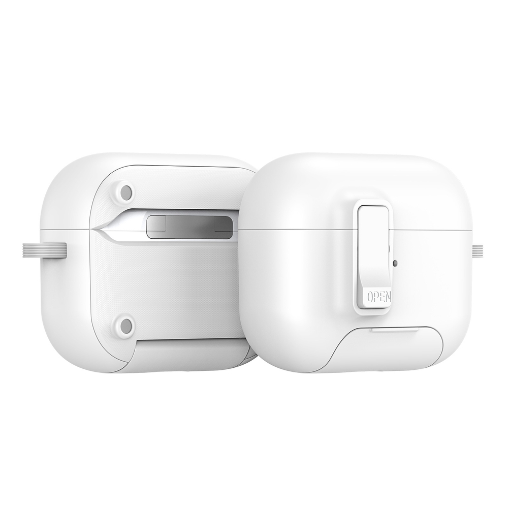 Усиленный чехол белого цвета с замком и подставкой для наушников AirPods Pro 3, серия PECQ Series от Dux Ducis