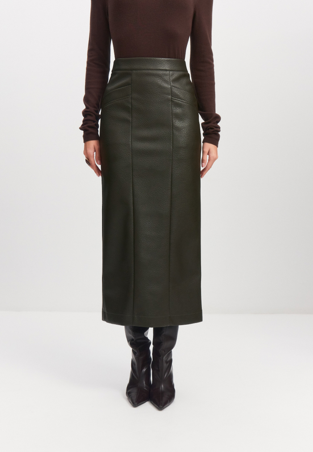 Фактурная юбка миди из экокожи