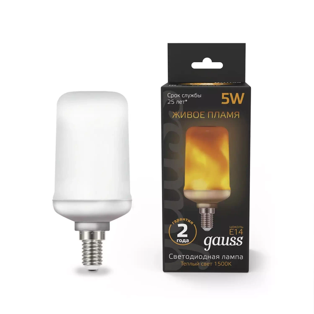 Лампа Gauss LED T65 Flame 5W E14 20-80lm 1500K 157401105