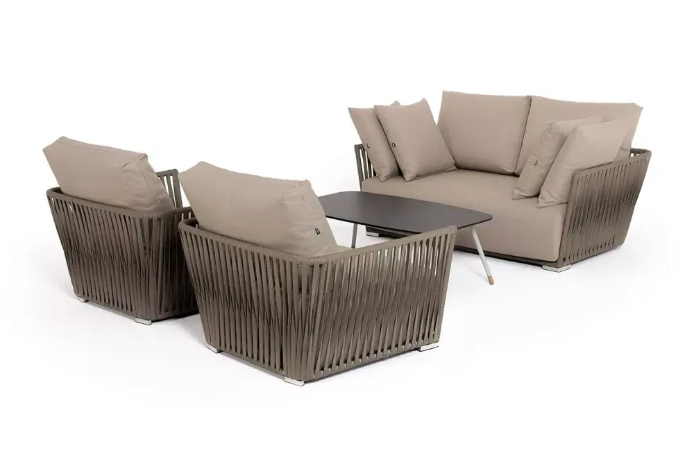 "Форли" лаунж-зона 4-местная плетеная из роупа (веревки), каркас алюминиевый светло-серый, роуп серо-коричневый