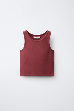 ZARA ФУТБОЛКА С ЗАКЛЕПКАМИ И ЗВЕЗДАМИ, ГРАНАТОВЫЙ
