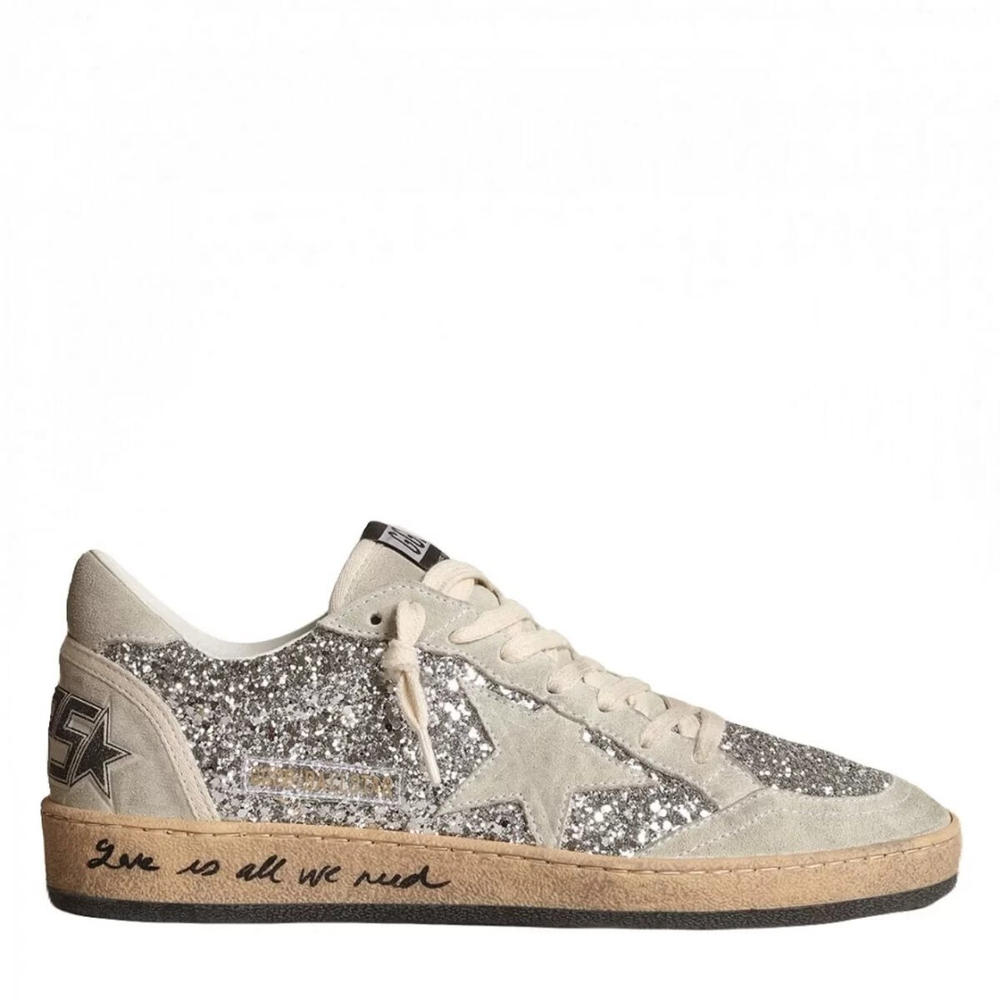 Кеды GGDB Ball-Star in silver glitter with ice-gray suede inserts