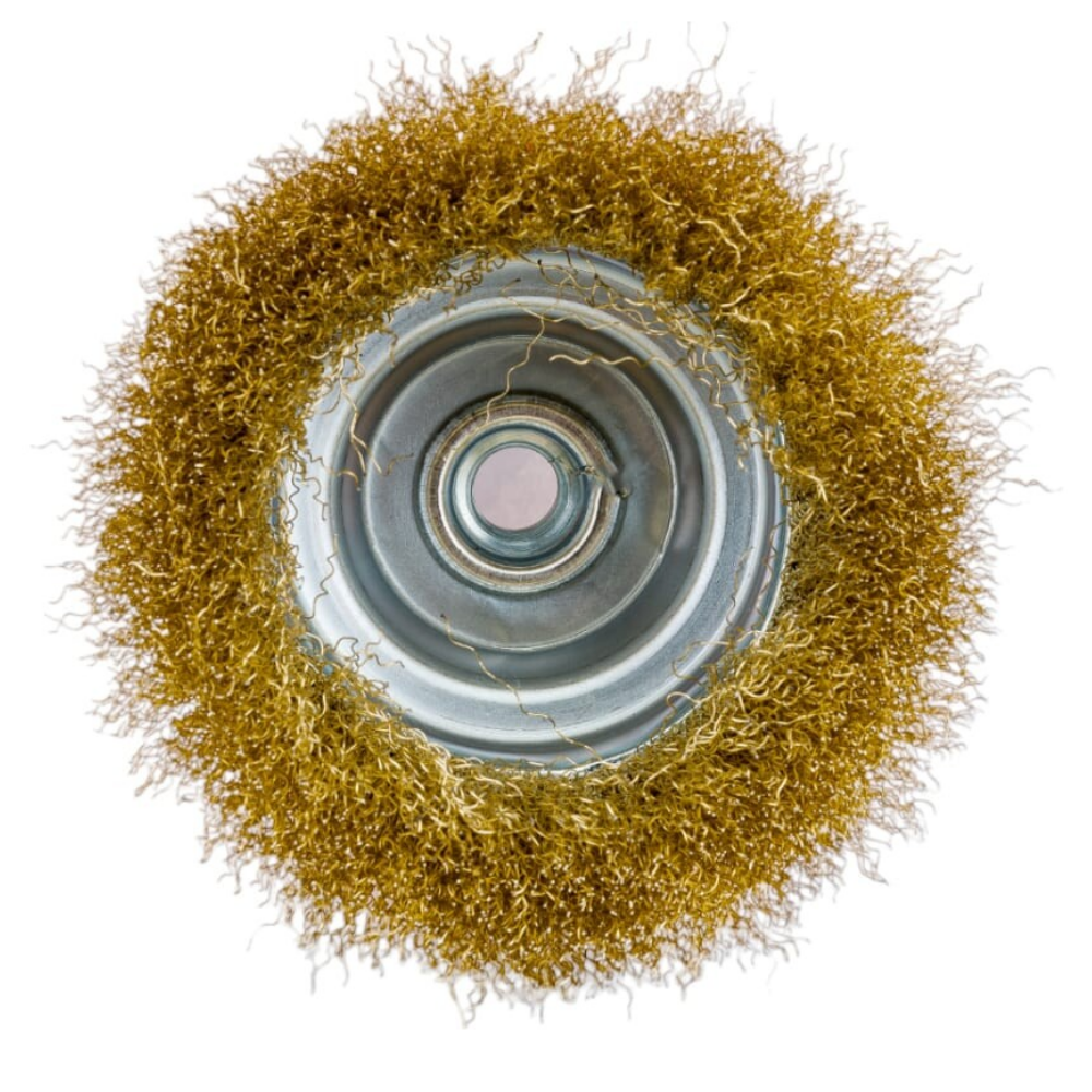 Щетка для УШМ, 75 мм, М14, "чашка", латунированная витая проволока