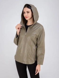 Куртка кожаная натуральная оверсайз с капюшоном