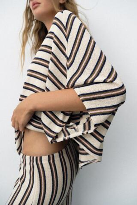 ZARA ТОП В РУСТИКАЛЬНОМ СТИЛЕ С КОРОТКИМИ РУКАВАМИ, ПОЛОСКИ